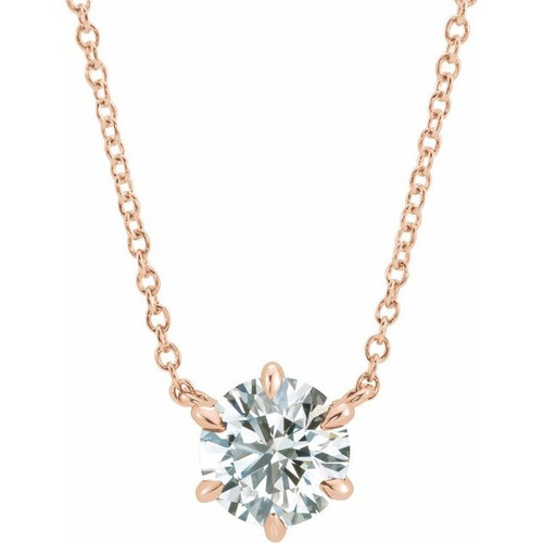 14K Rose 1/2 CT Natural Diamond Solitaire 18" Necklace  