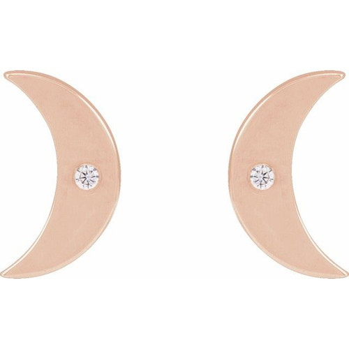 14K Rose .0025 CT Natural Diamond Crescent Moon Phase Earring