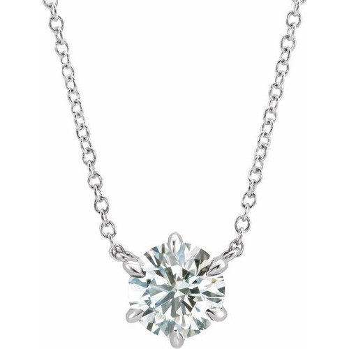 14K White 5/8 CT Natural Diamond Solitaire 16" Necklace  