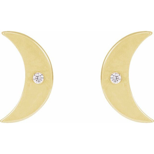 14K Yellow .0025 CT Natural Diamond Crescent Moon Phase Earring
