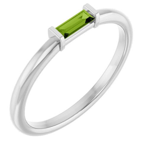 14K White Natural Peridot Stackable Ring