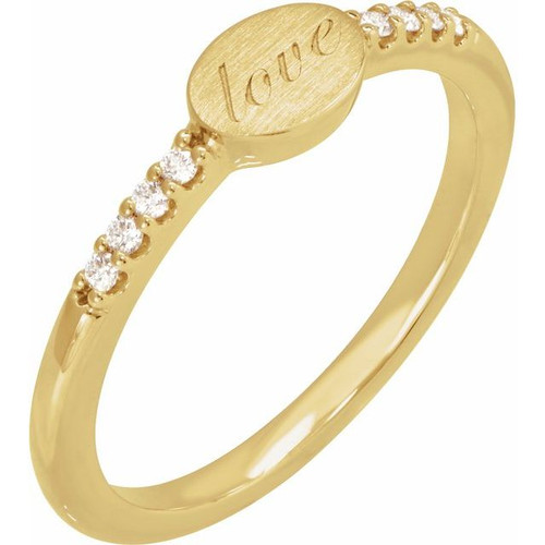 14K Yellow .07 CTW Natural Diamond Engravable Signet Ring