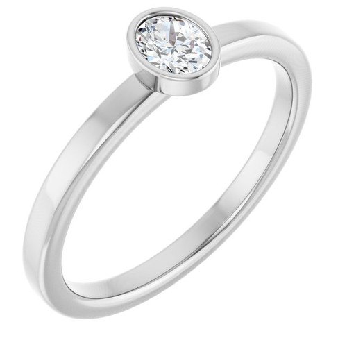 14K White 1/5 CT Natural Diamond Solitaire Bezel-Set Ring