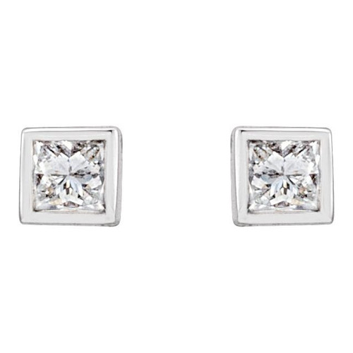 14K White 1/6 CTW Lab-Grown Diamond Bezel Earrings