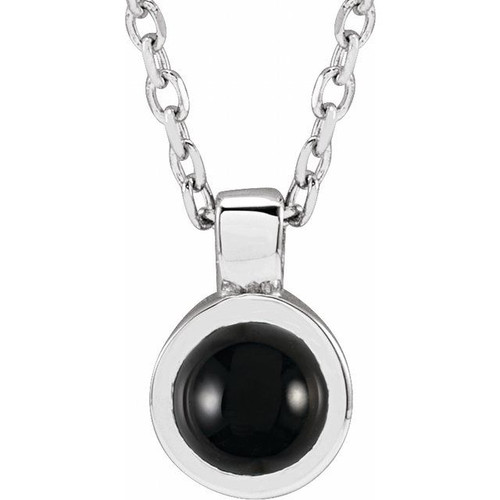 Platinum Natural Onyx Bezel-Set 16-18" Necklace