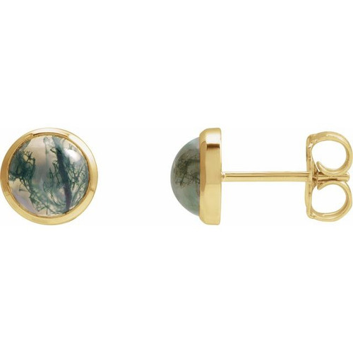 14K Yellow Natural Moss Agate Earrings
