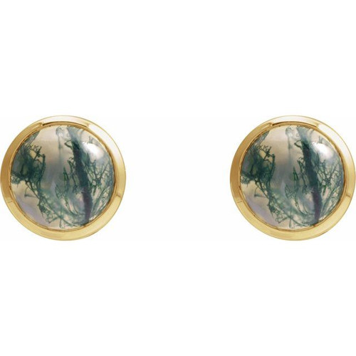 14K Yellow Natural Moss Agate Earrings