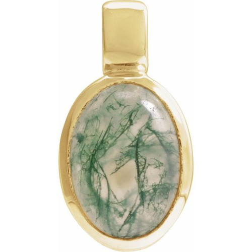14K Yellow Natural Moss Agate Pendant
