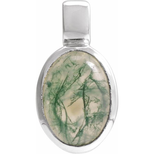 14K White Natural Moss Agate Pendant