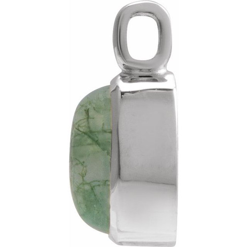 14K White Natural Moss Agate Pendant