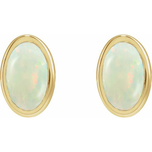 14K Yellow Lab-Grown White Opal Earrings