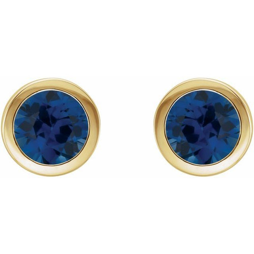 14K Yellow Lab-Grown Blue Sapphire Bezel-Set Earrings