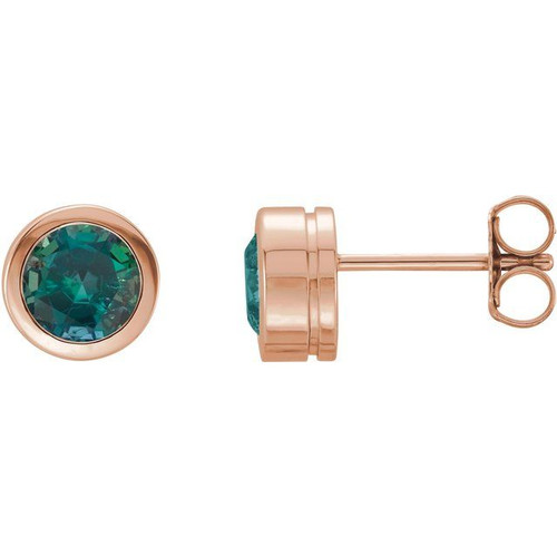 14K Rose Lab-Grown Alexandrite Bezel-Set Earrings
