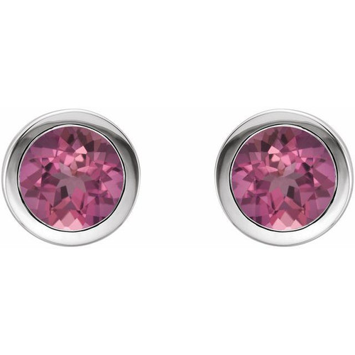 Platinum Natural Pink Tourmaline Bezel-Set Earrings