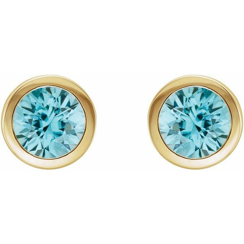 14K Yellow Natural Blue Zircon Bezel-Set Earrings