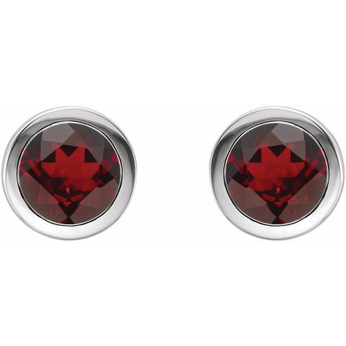 14K White Natural Mozambique Garnet Bezel-Set Earrings