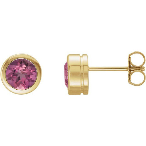 14K Yellow Natural Pink Tourmaline Bezel-Set Earrings