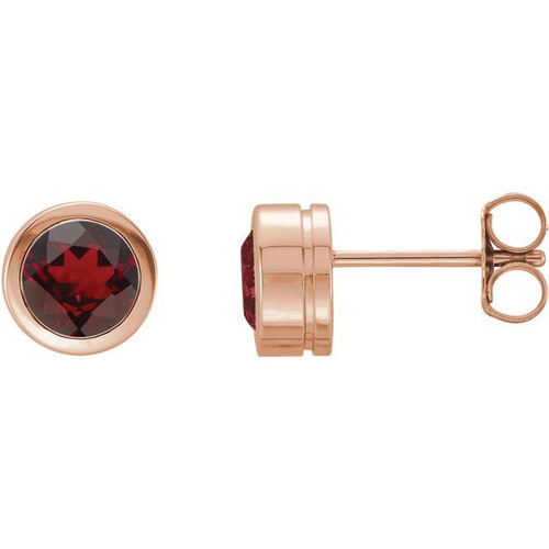 14K Rose Natural Mozambique Garnet Bezel-Set Earrings
