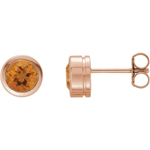 14K Rose Natural Citrine Bezel-Set Earrings