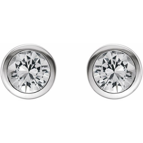 14K White Natural White Sapphire Bezel-Set Earrings