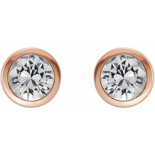 14K Rose Natural White Sapphire Bezel-Set Earrings