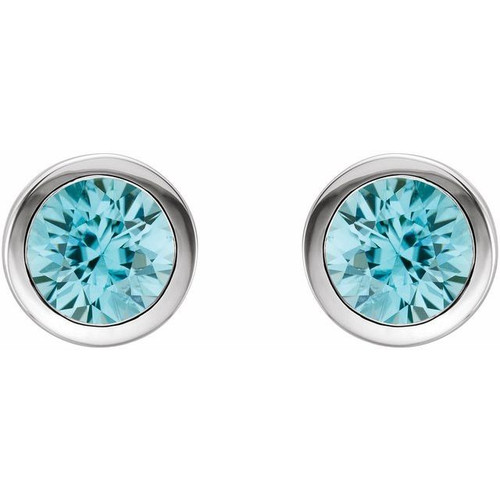 Sterling Silver Natural Blue Zircon Bezel-Set Earrings