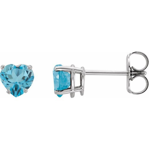 14K White Natural Swiss Blue Topaz Heart Earrings
