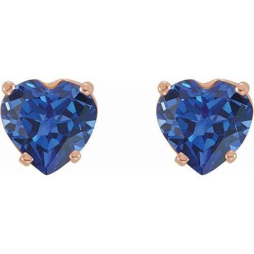 14K Rose Lab-Grown Blue Sapphire Heart Earrings