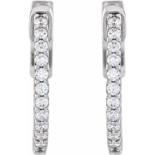 14K White 1/3 CTW Natural Diamond Inside-Outside 15.5 mm Hinged Hoop Earrings