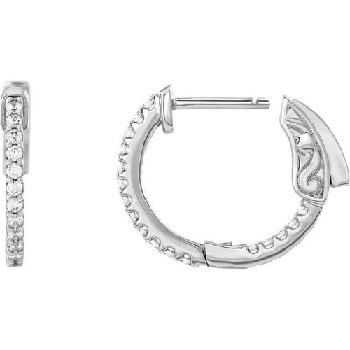 14K White 1/3 CTW Natural Diamond Inside-Outside 15.5 mm Hinged Hoop Earrings