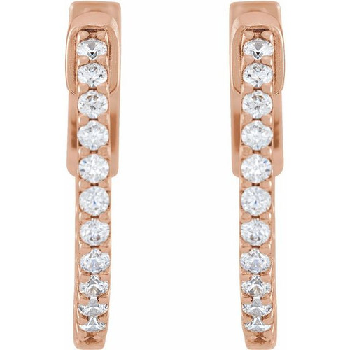 14K Rose 1/3 CTW Natural Diamond Inside-Outside 15.5 mm Hinged Hoop Earrings