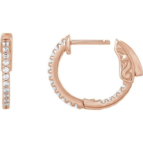 14K Rose 1/3 CTW Natural Diamond Inside-Outside 15.5 mm Hinged Hoop Earrings