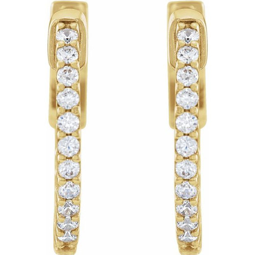 14K Yellow 1/3 CTW Natural Diamond Inside-Outside 15.5 mm Hinged Hoop Earrings