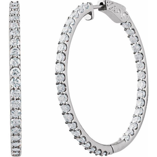 14K White 5 CTW Lab-Grown Diamond Inside-Outside 41.5 mm Hinged Hoop Earrings