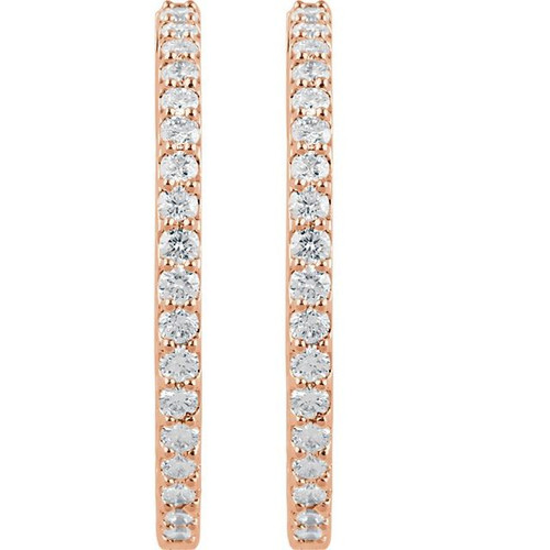 14K Rose 3 CTW Lab-Grown Diamond Inside-Outside 34.5 mm Hinged Hoop Earrings