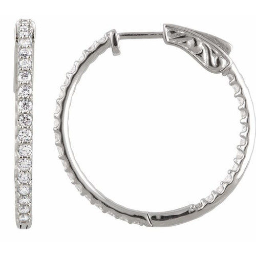 14K White 1 CTW Lab-Grown Diamond Inside-Outside 26.5 mm Hinged Hoop Earrings