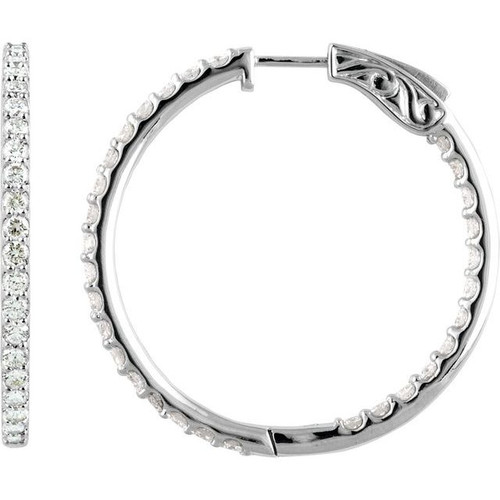 14K White 6 1/2 CTW Lab-Grown Diamond Inside-Outside 51 mm Hinged Hoop Earrings