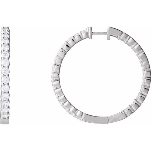 14K White 5 CTW Natural Diamond Inside-Outside Hinged 37.8 mm Hoop Earrings