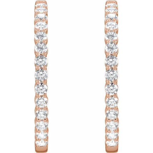 14K Rose 5 CTW Natural Diamond Inside-Outside Hinged 37.8 mm Hoop Earrings