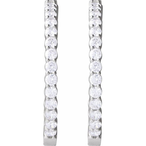 14K White 5 CTW Lab-Grown Diamond Inside-Outside Hinged 37.8 mm Hoop Earrings