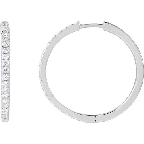 14K White 1/2 CTW Lab-Grown Diamond 22.9 mm Hoop Earrings