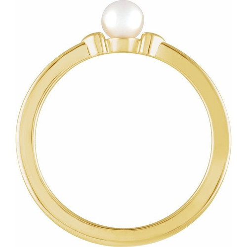 14K Yellow Cultured White Freshwater Pearl Heart Ring
