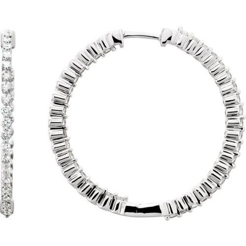 14K White 1/2 CTW Natural Diamond Inside/Outside 32.5 mm Hoop Earring