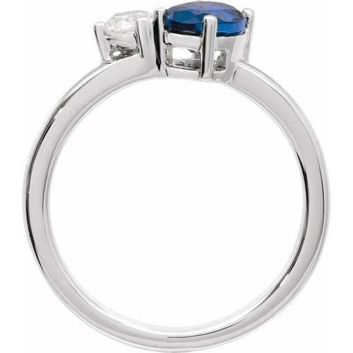 14K White Lab-Grown Blue Sapphire & 1/4  CTW Lab-Grown Diamond Ring