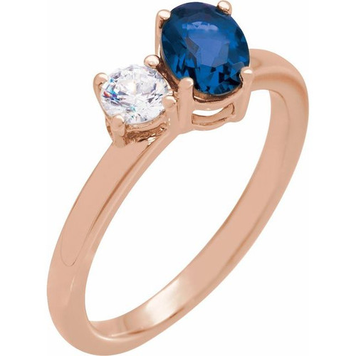 14K Rose Lab-Grown Blue Sapphire & 1/4  CTW Lab-Grown Diamond Ring