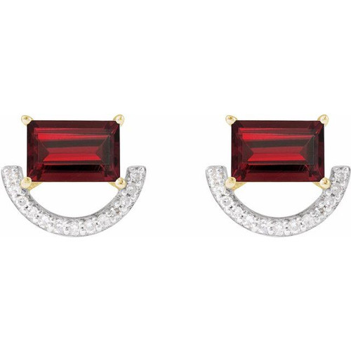 Rhodium-Plated 14K Yellow Natural Mozambique Garnet & 3/4 CTW Natural Diamond Earrings