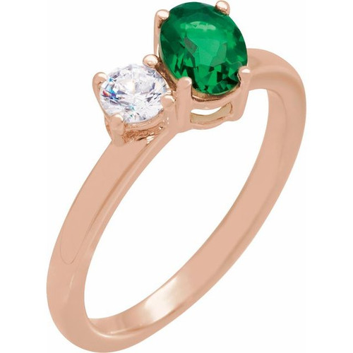 14K Rose Lab-Grown Emerald & 1/4  CTW Lab-Grown Diamond Ring