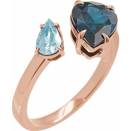 14K Rose Natural London Blue Topaz & Natural Sky Blue Topaz Ring