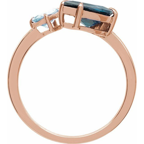 14K Rose Natural London Blue Topaz & Natural Sky Blue Topaz Ring