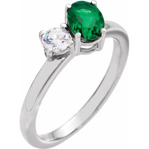 14K White Lab-Grown Emerald & 1/4  CTW Lab-Grown Diamond Ring